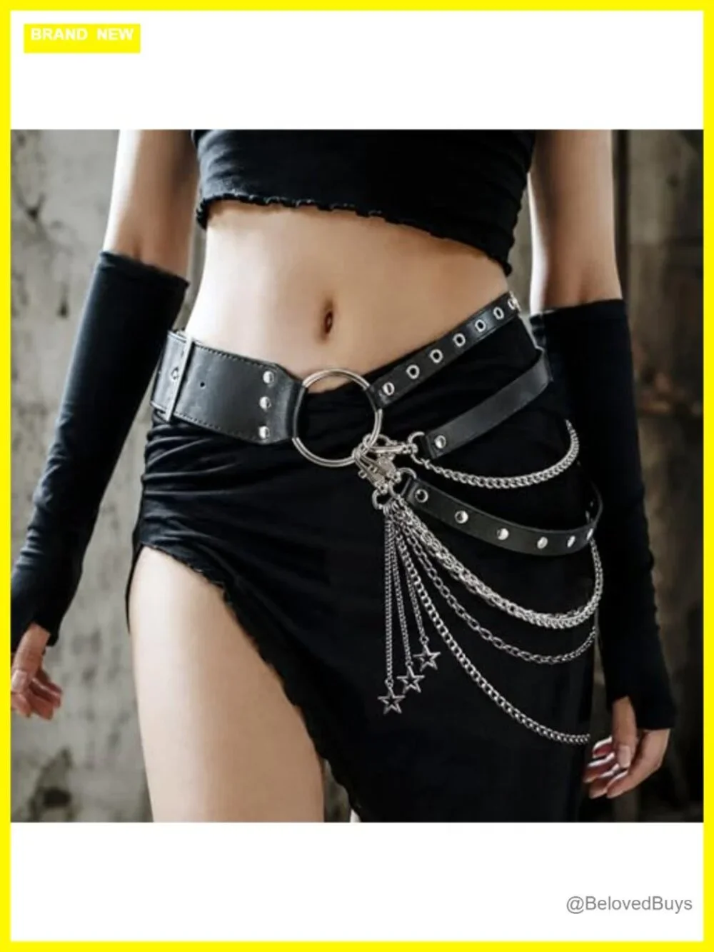 PU Leather Studded Belt & Layered Chain Set Punk Y2K Streetwear Accessory